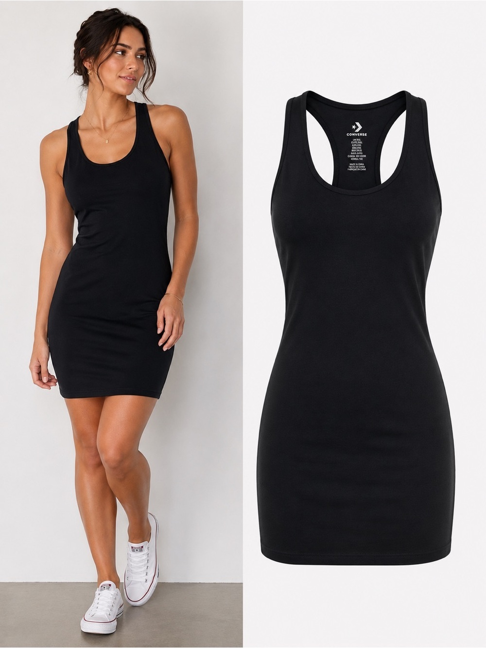 Converse | Black Racerback Tank Dress | Athletic Stretch Casual | XXL